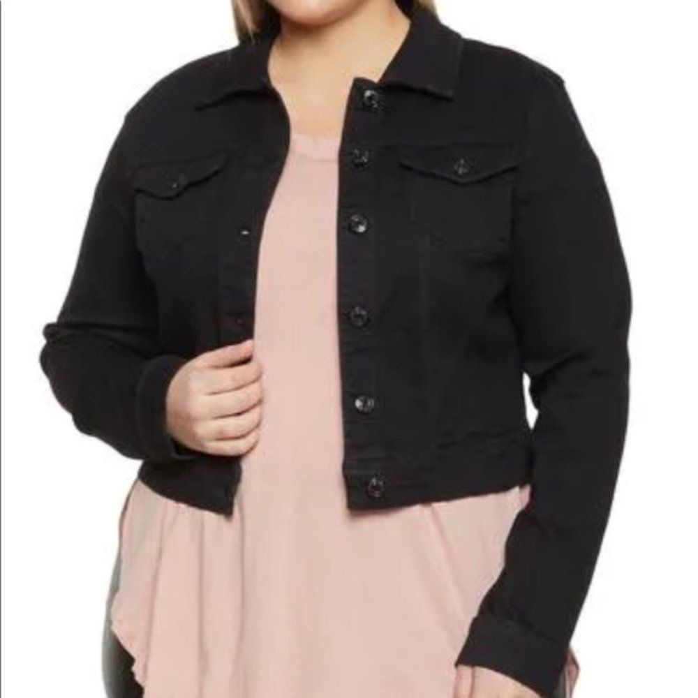 Torrid Crop Denim Trucker Jacket double breasted pocket long sleeve coat